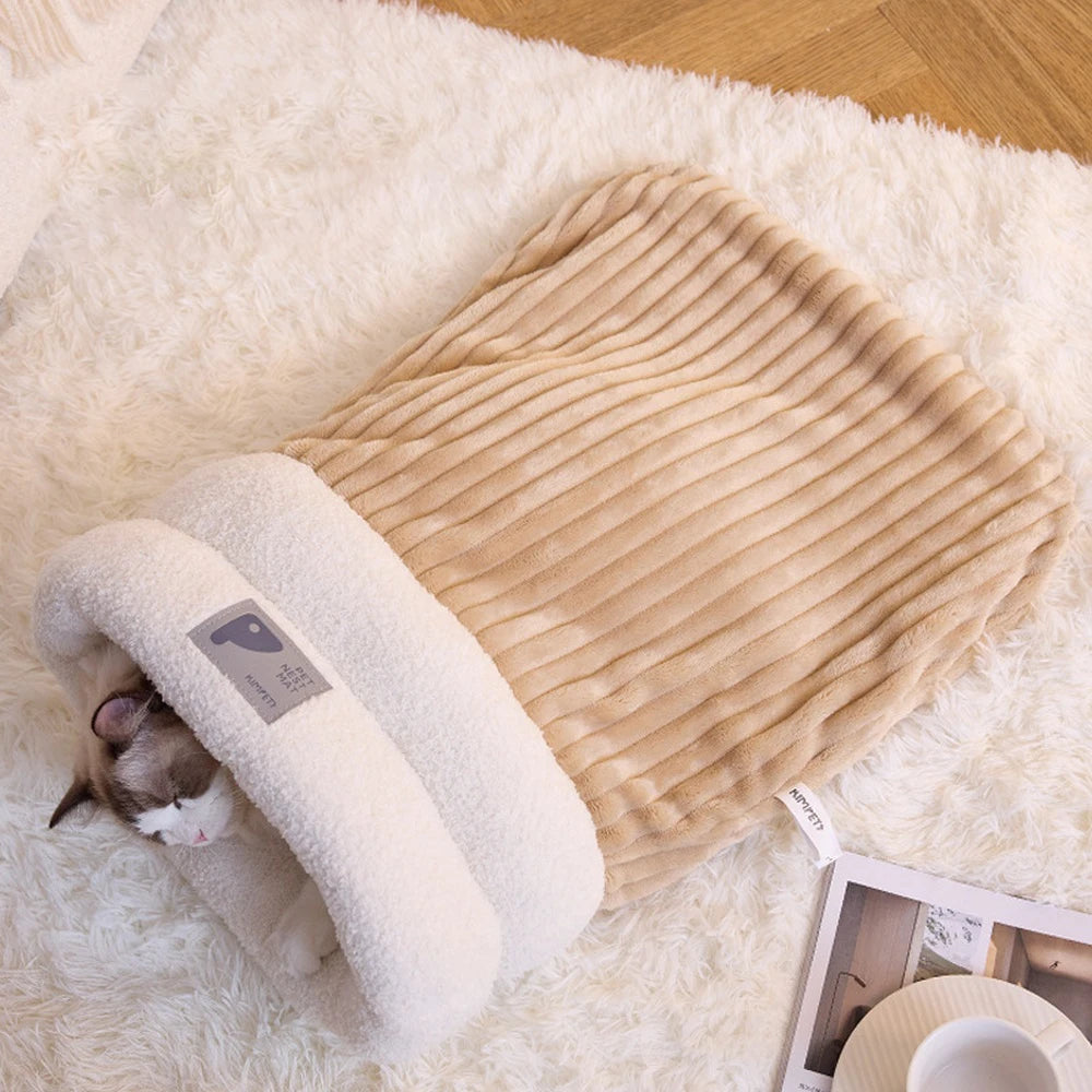 Thickened Cat Sleeping Bag Fluffy Feel Winter Pet Pocket Semi-Enclosed Cats Dogs Warming Pad Kitten Warm Soft Nest Pet Supplies