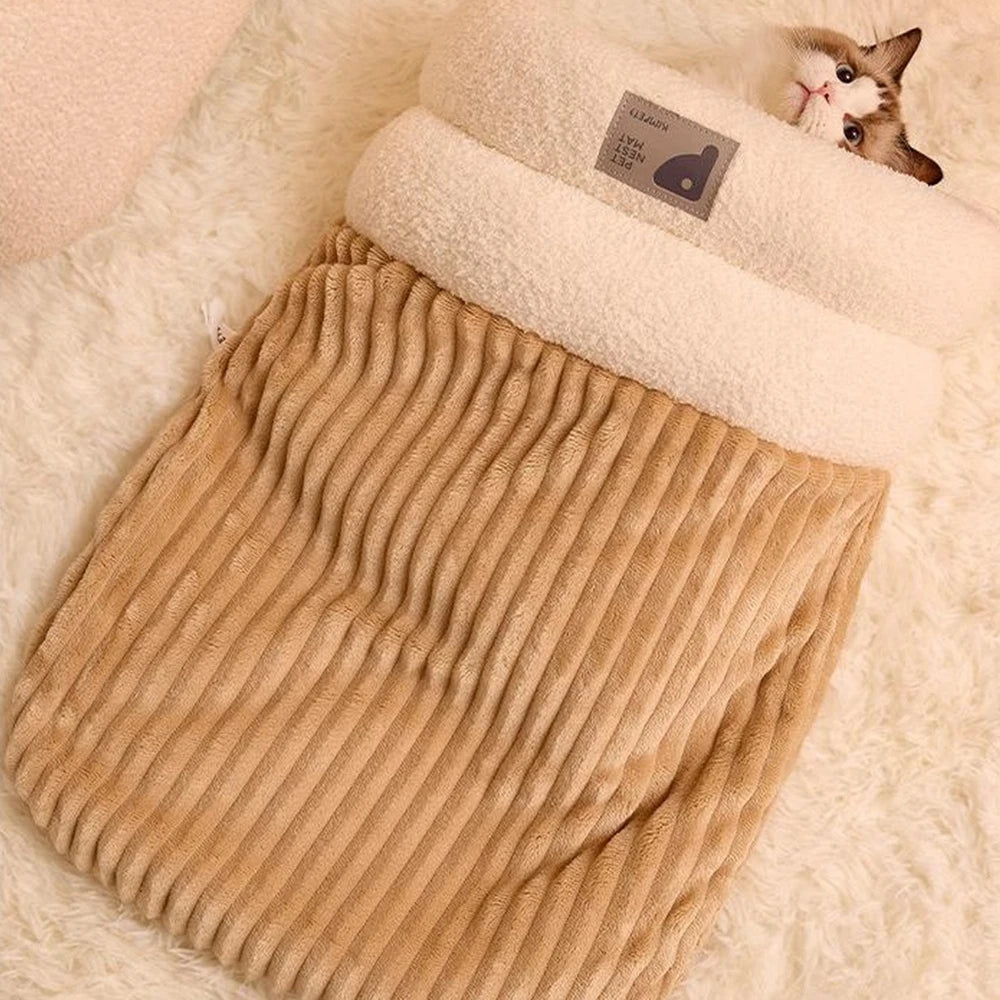 Thickened Cat Sleeping Bag Fluffy Feel Winter Pet Pocket Semi-Enclosed Cats Dogs Warming Pad Kitten Warm Soft Nest Pet Supplies