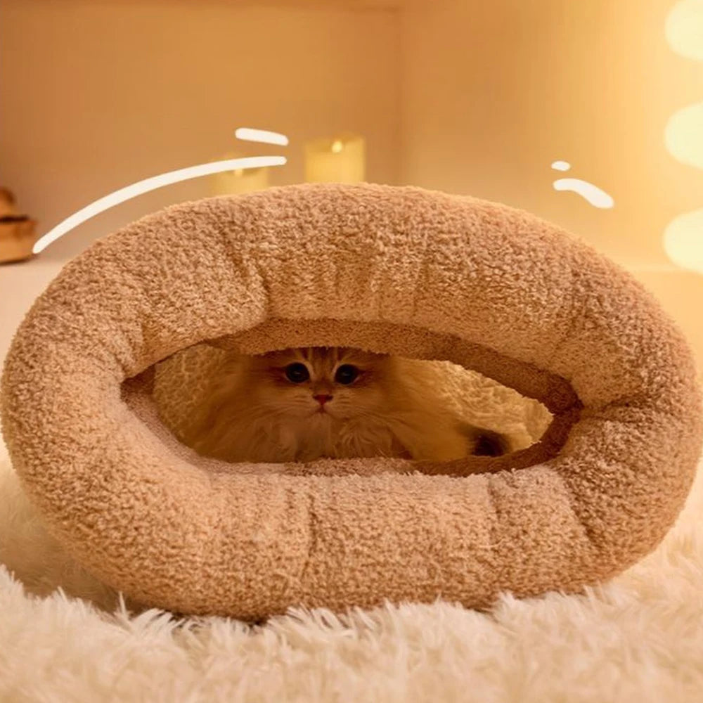 Thickened Cat Sleeping Bag Fluffy Feel Winter Pet Pocket Semi-Enclosed Cats Dogs Warming Pad Kitten Warm Soft Nest Pet Supplies