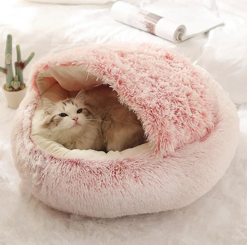 Autumn and Winter soft plush pet bed and pet bed Winter warm and cold plush comforter nest Shell cat nest semi-enclosed cat nest