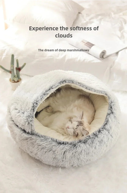 Autumn and Winter soft plush pet bed and pet bed Winter warm and cold plush comforter nest Shell cat nest semi-enclosed cat nest