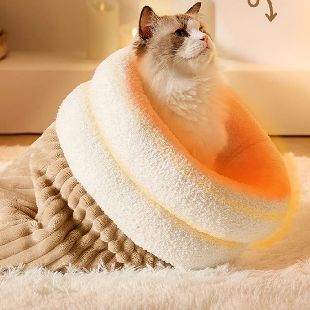 Thickened Cat Sleeping Bag Fluffy Feel Winter Pet Pocket Semi-Enclosed Cats Dogs Warming Pad Kitten Warm Soft Nest Pet Supplies
