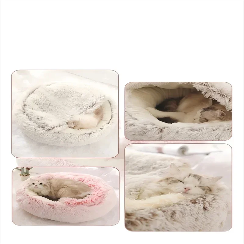 Autumn and Winter soft plush pet bed and pet bed Winter warm and cold plush comforter nest Shell cat nest semi-enclosed cat nest