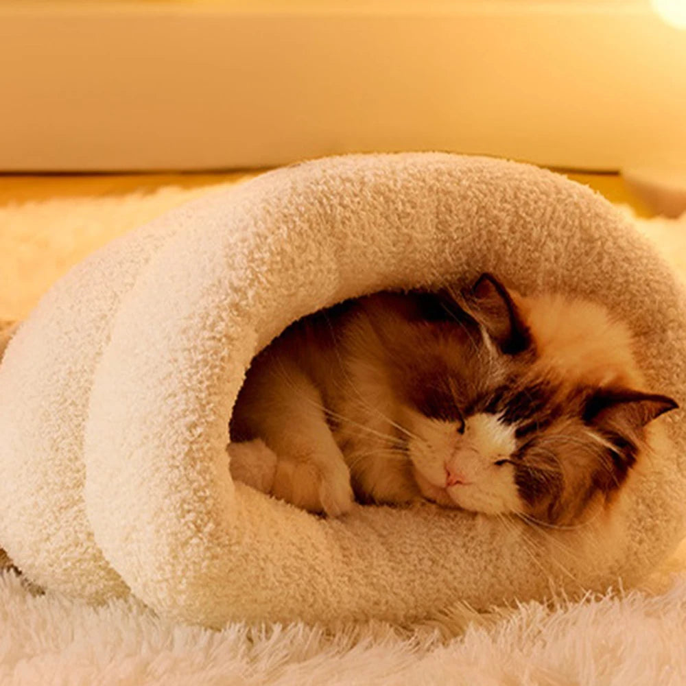 Thickened Cat Sleeping Bag Fluffy Feel Winter Pet Pocket Semi-Enclosed Cats Dogs Warming Pad Kitten Warm Soft Nest Pet Supplies