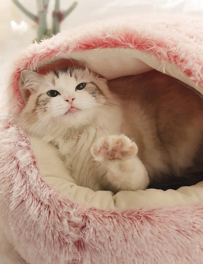 Autumn and Winter soft plush pet bed and pet bed Winter warm and cold plush comforter nest Shell cat nest semi-enclosed cat nest