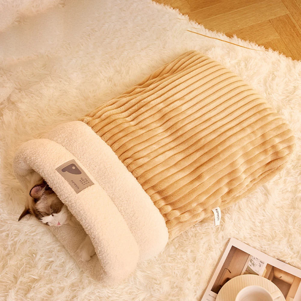 Thickened Cat Sleeping Bag Fluffy Feel Winter Pet Pocket Semi-Enclosed Cats Dogs Warming Pad Kitten Warm Soft Nest Pet Supplies