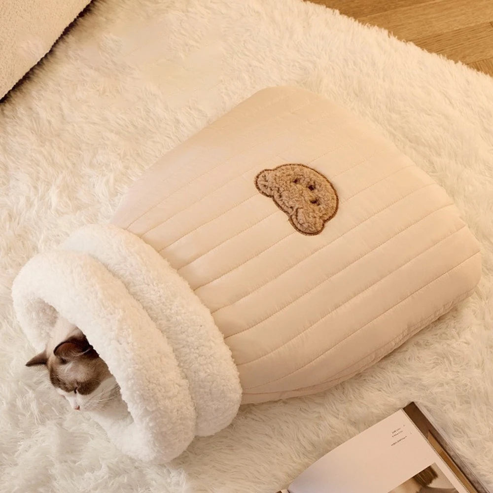 Thickened Cat Sleeping Bag Fluffy Feel Winter Pet Pocket Semi-Enclosed Cats Dogs Warming Pad Kitten Warm Soft Nest Pet Supplies