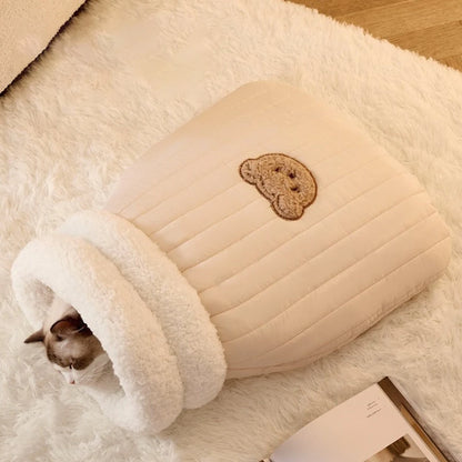 Thickened Cat Sleeping Bag Fluffy Feel Winter Pet Pocket Semi-Enclosed Cats Dogs Warming Pad Kitten Warm Soft Nest Pet Supplies