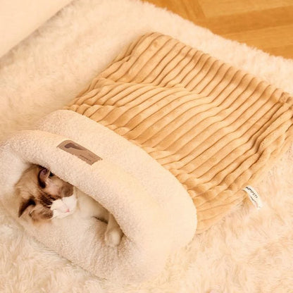 Thickened Cat Sleeping Bag Fluffy Feel Winter Pet Pocket Semi-Enclosed Cats Dogs Warming Pad Kitten Warm Soft Nest Pet Supplies