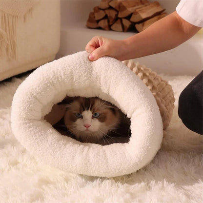 Thickened Cat Sleeping Bag Fluffy Feel Winter Pet Pocket Semi-Enclosed Cats Dogs Warming Pad Kitten Warm Soft Nest Pet Supplies