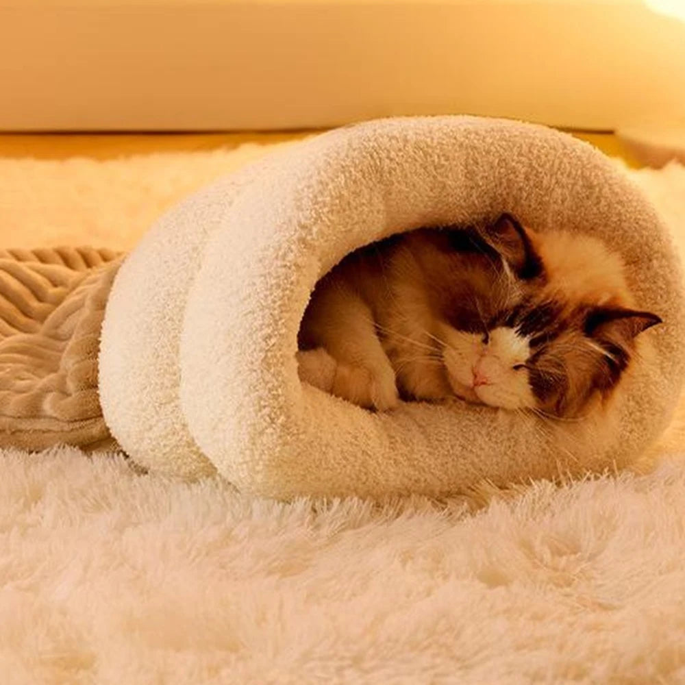 Thickened Cat Sleeping Bag Fluffy Feel Winter Pet Pocket Semi-Enclosed Cats Dogs Warming Pad Kitten Warm Soft Nest Pet Supplies