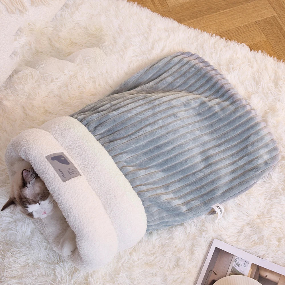 Thickened Cat Sleeping Bag Fluffy Feel Winter Pet Pocket Semi-Enclosed Cats Dogs Warming Pad Kitten Warm Soft Nest Pet Supplies