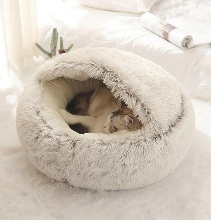 Autumn and Winter soft plush pet bed and pet bed Winter warm and cold plush comforter nest Shell cat nest semi-enclosed cat nest