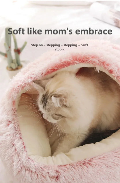 Autumn and Winter soft plush pet bed and pet bed Winter warm and cold plush comforter nest Shell cat nest semi-enclosed cat nest