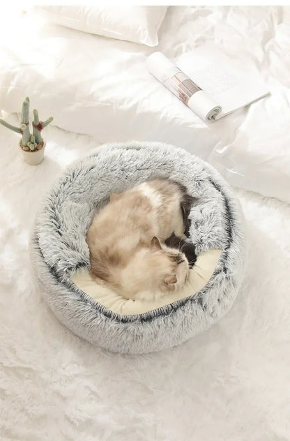 Autumn and Winter soft plush pet bed and pet bed Winter warm and cold plush comforter nest Shell cat nest semi-enclosed cat nest